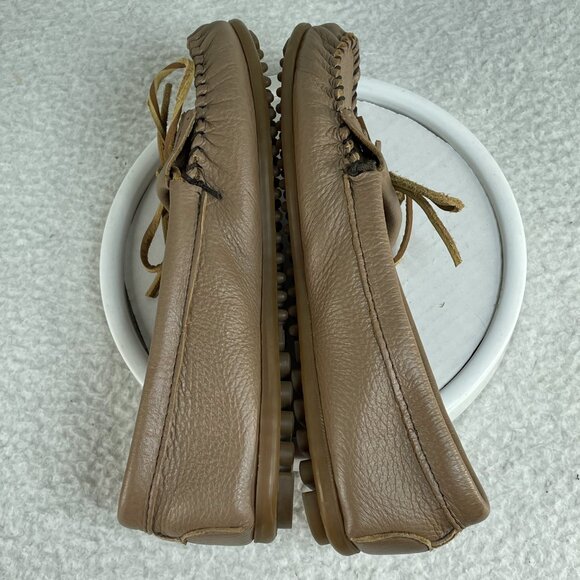 Minnetonka Moccasins Shoes Womens Size 8 Cream Leather Lace Tie Cushioned - Picture 5 of 9